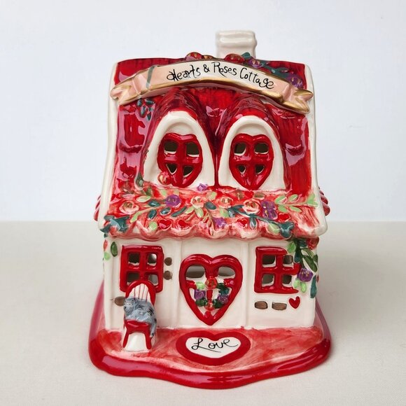 Blue Sky Clayworks Valentines Hearts & Roses Cottage Tealight Candle House New - Picture 2 of 9